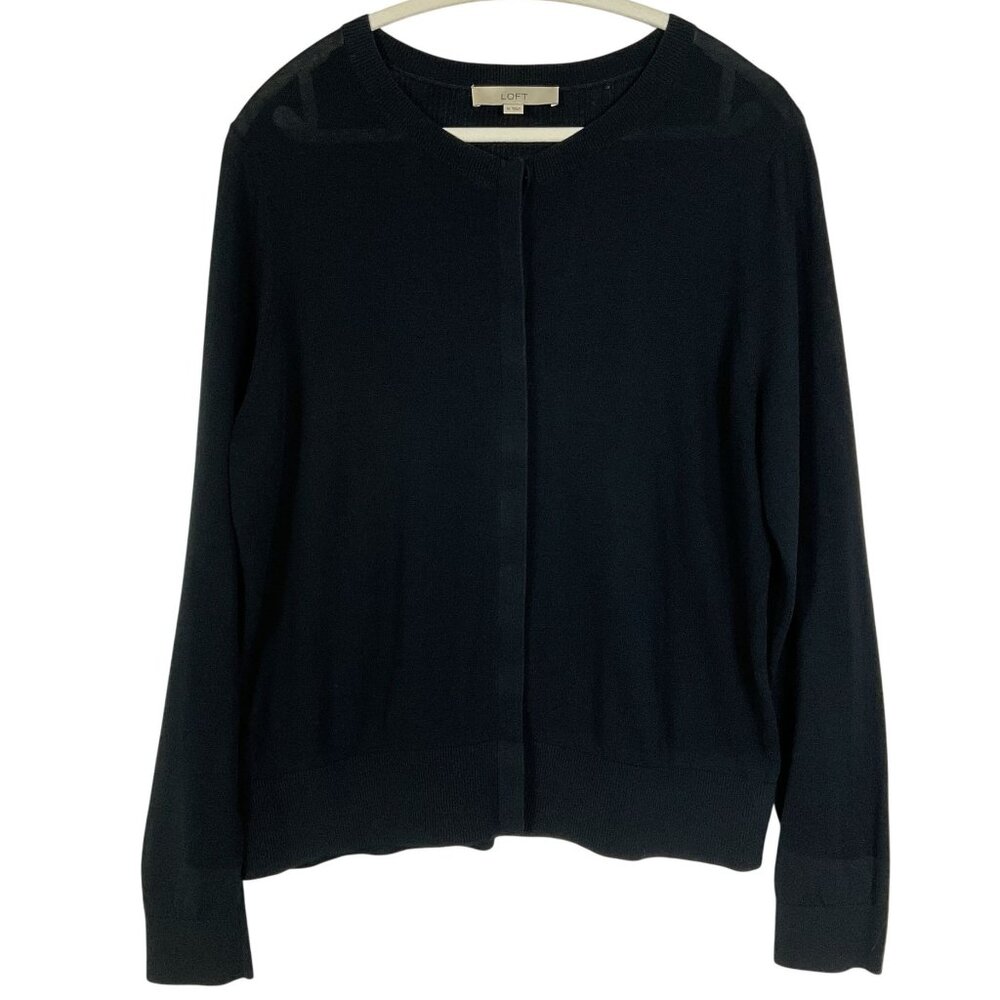 LOFT Navy Blue Button-down Cardigan with covered placket, Size XL, 100% Cotton